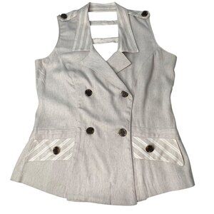 Capacity Unlimited Size M Beige Double-Breasted Vest Decorative Buttons Boho Y2K